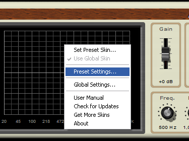 Step 03 - Go back to the Triple EQ plug-in and right click to open the presets settings